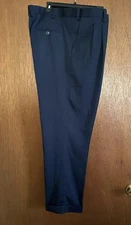 GS Mens Dress Pants Size 42x32 Navy Blue Pleated Cuffed Trousers Career Work