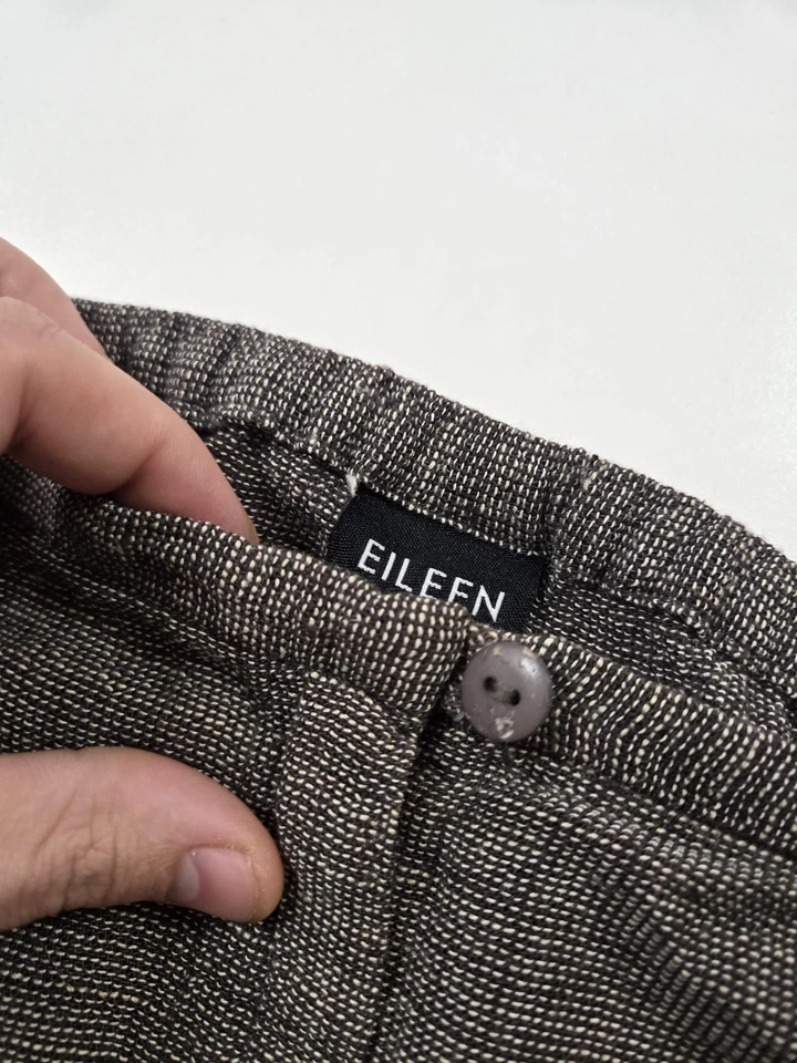 Eileen Fisher Pants Womens Medium Brown Black 100% Linen Wide Leg Pull On - Image 4 of 4