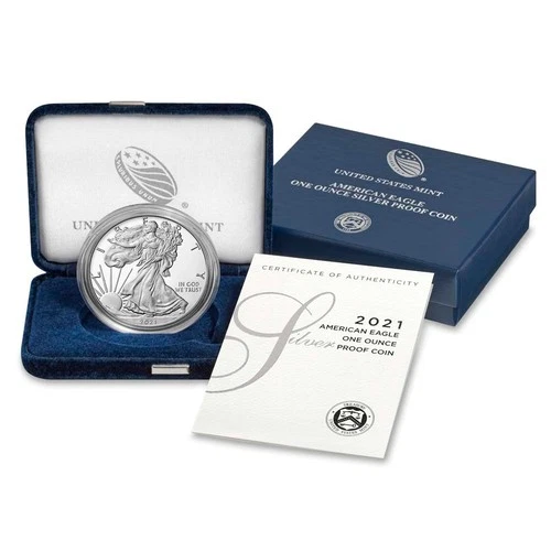 2021-W $1 1-oz T-1 Proof American Silver Eagle w/ Box, OGP &COA