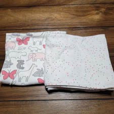 Set of 2 Carter's Receiving Blankets: Animals  Tiny Hearts - 31" X 37"