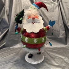 Pier 1 One Vintage SANTA CLAUS BOBBLE CHRISTMAS Glitter TREE LIGHTS 13.5” G/VGUC