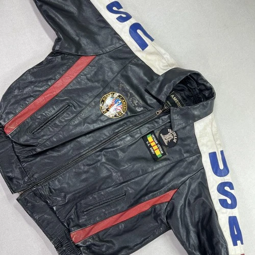 VTG Vietnam Veteran Leather Jacket Mens 4XL USA Flag MACV-SOG Patch American Top image 11