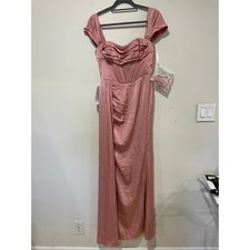 NWT Azazie Sheath Off-Shoulder Stretch Satin Convertible Maxi Dress Rosette 6A