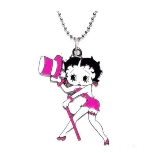 Chaîne et Pendentif - Bijou Femme - Betty Boop - Plaqué argent et Email fuschia - Photo 1/1
