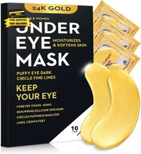 20Pcs/10Pairs under Eye Patches Gold for Dark Circles, Puffy Eyes, and Wrinkles,