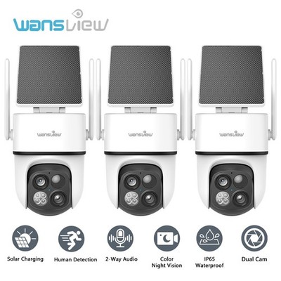 3PCS Wansview Dual-Cam Solar Security Camera WiFi Wireless Outdoor Ai Detection