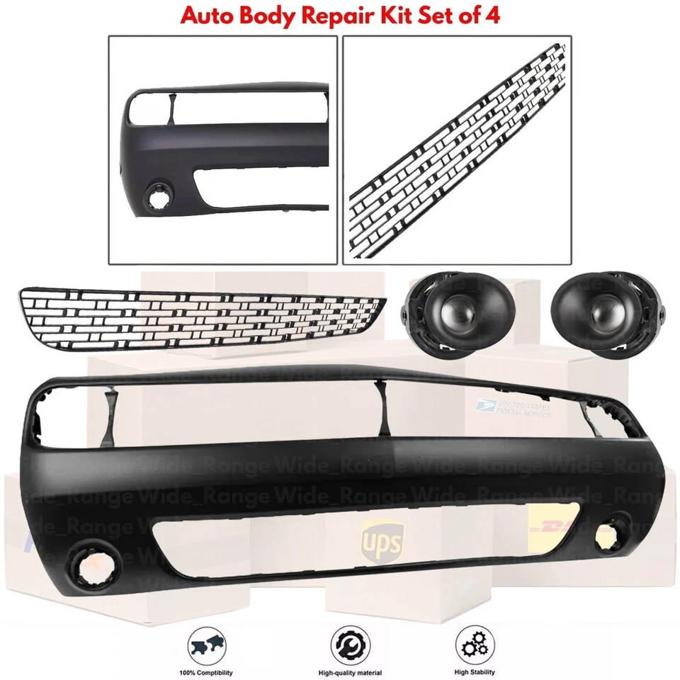 Front Bumper Cover Paintable & Fog Lights Kit For 2015-2023 Dodge Challenger - Image 2 of 4