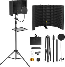 Microphone Isolation Shield, Foam Protection with Pop Filter, Tripod Stand, Fold