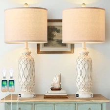 Farmhouse Lamps for Living Room Set of 2, 28" Table Lamps for 28" off white