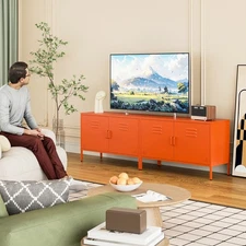 Orange TV Metal Cabinet, 2-Door Vented Storage Locker for Home Office