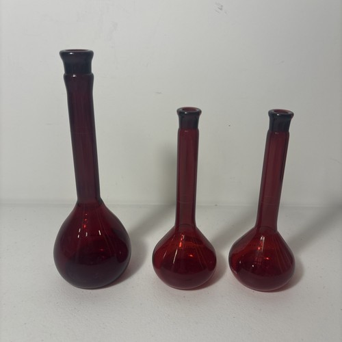 3 Vintage PYREX KIMAX Ruby Red Glass Beakers - 100ml & (2)50ml Volumetric Flask - Picture 2 of 4