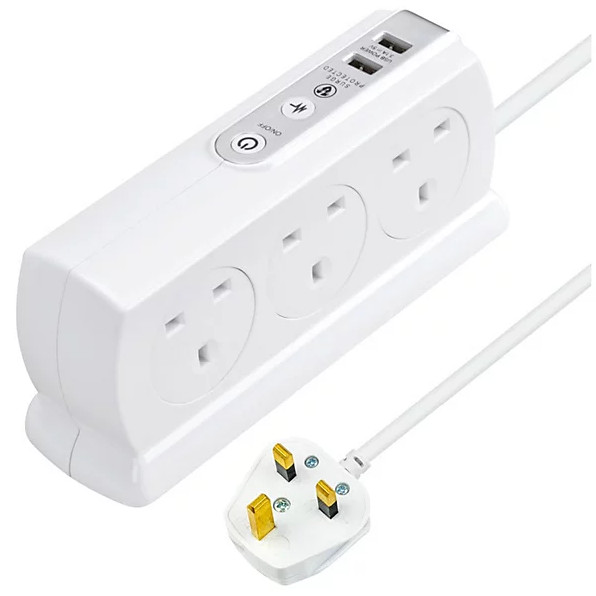 Masterplug Surge Extension Lead with 2 USB Ports Surge Protected SRGDSU62PW