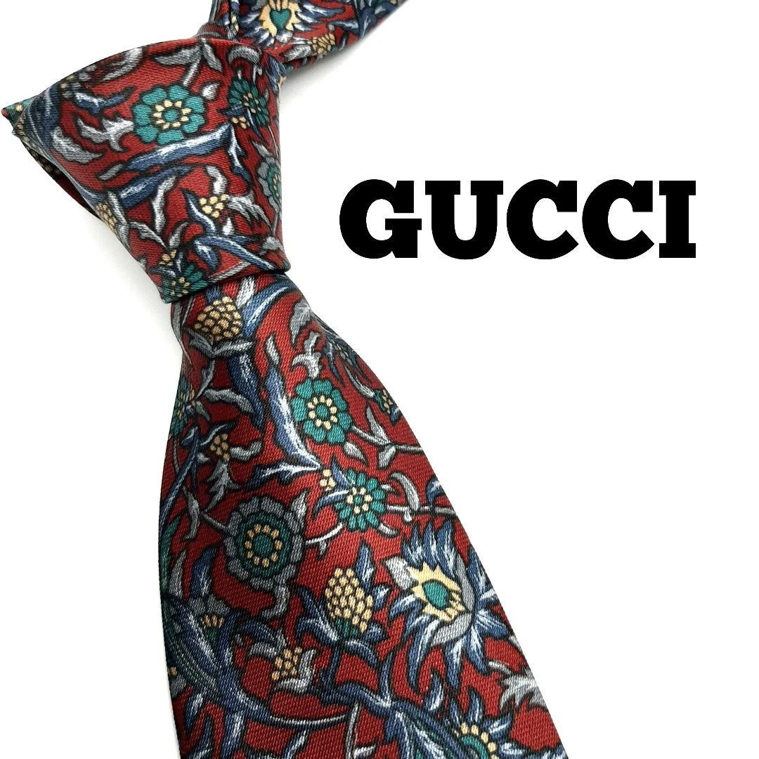 Gucci Cravate en soie motif floral larg,3 cm accessoires d'affaires Excellent état