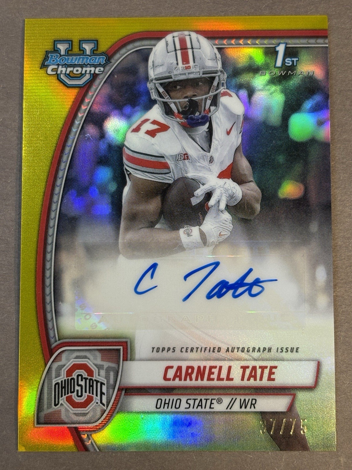 2024 Bowman University Chrome Carnell Tate Ohio State Rookie Auto Yellow /75