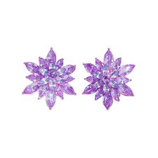 Crystal Flower Stud Earrings for Women - Light Blue Pink Black White Rhinestone
