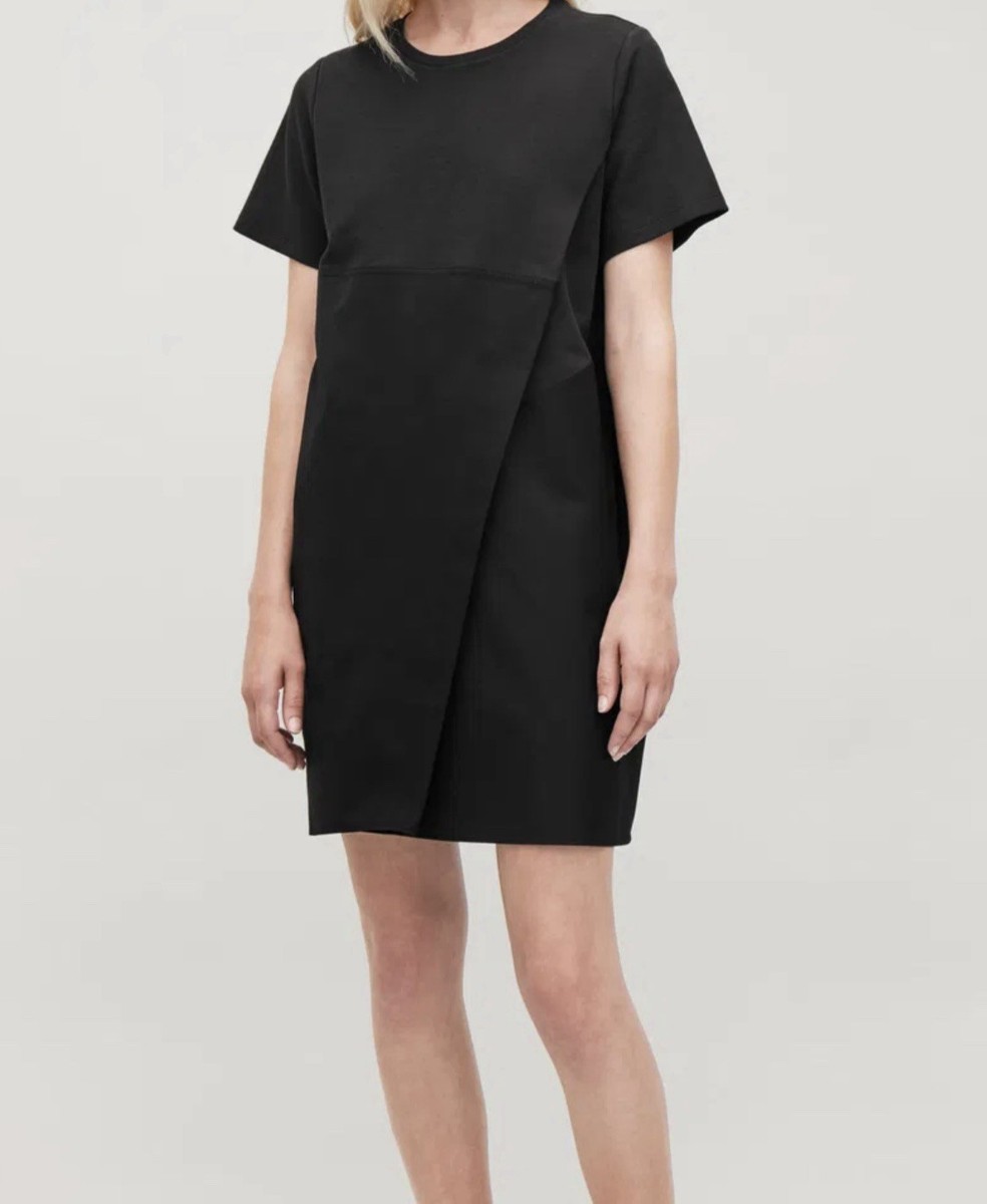 cos black dress mini COS Black Short Sleeve Overlap Mini Dress Size Medium Preowned Great  Condition