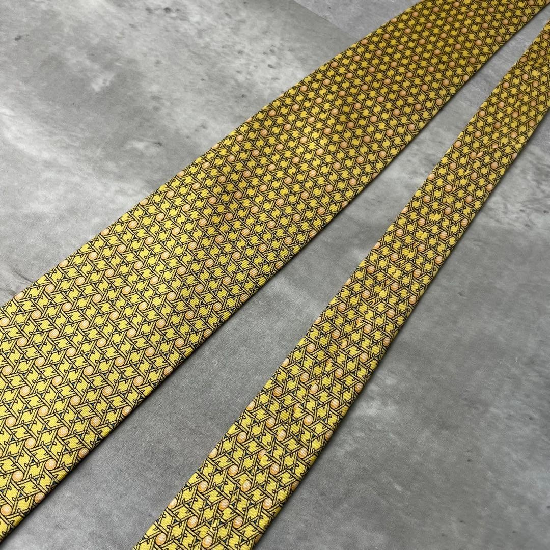 HERMES dot pattern check pattern tie yellow - image 4