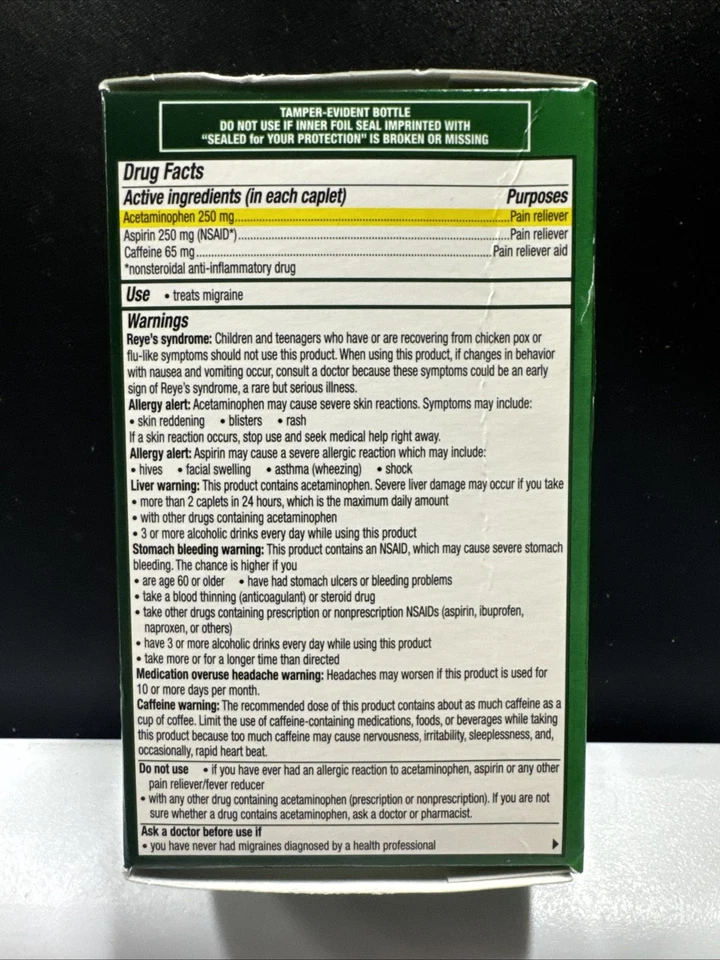 (Nuevo Stock) Excedrin Alivio del Dolor de Migraña - 200 Cápsulas - Exp. 10/2027 Foto 2 de 4