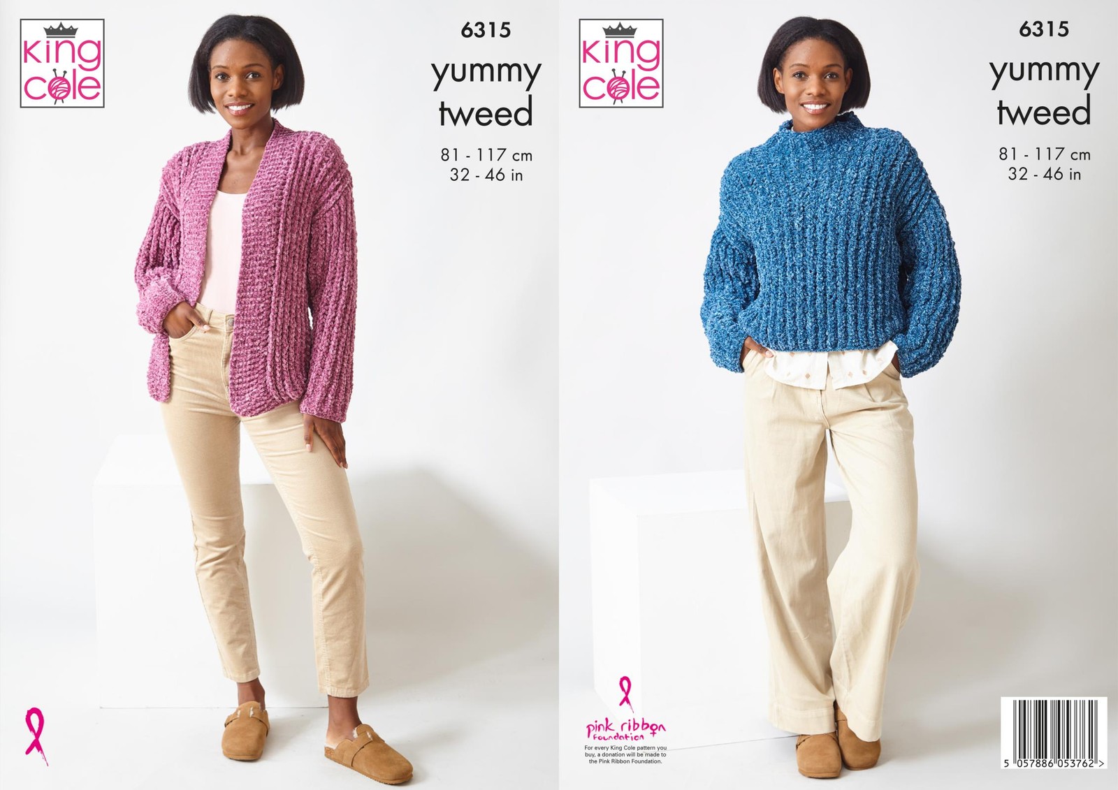 King Cole 6315 Knitting Pattern Womens Sweater and Cardigan in Yummy Tweed