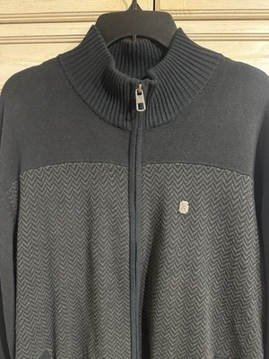 Marc Ecko Cut & Sew Full Zip Sweater Herringbone Elbow Patches Sz Large VTG
