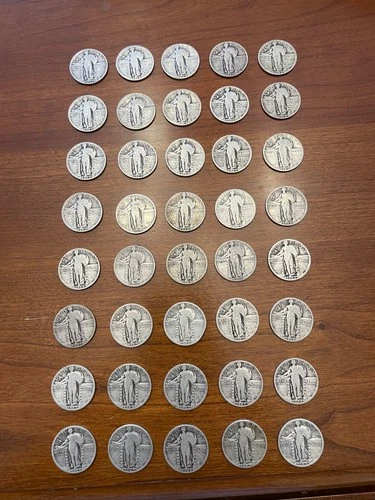 Roll of 40 VG-F 90% Silver Standing Liberty Quarters Dated 1925-30 P,S,D