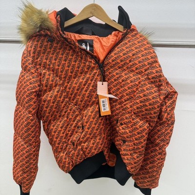 Von Dutch Orange/Black Puffer Jacket with Fur Size Small