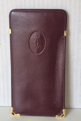 Cartier カルティエ ブラウン レザー ケース バーガンディ Cartier MUST DE CARTIER Bordeaux Leather Sunglasses Eyeglass Case