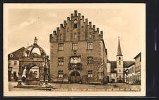 Hammelburg, Rathaus mit Brunnen und Kirche, Ansichtskarte 1943 