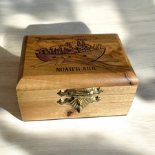 Small Olive Wood Trinket Storage Box Depicting Noah  s Ark Handmade In Israel