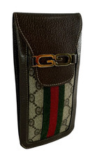 Rare Vintage GUCCI Leather & Canvas GG Logo Glasses Case Red Green Stripes