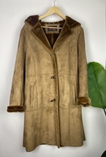 Vintage Size Xxl 16-20 Tan Brown Faux Sheepskin Hooded Over Coat