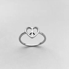 Sterling Silver Love Heart Peace Ring, Silver Ring, Heart Ring 