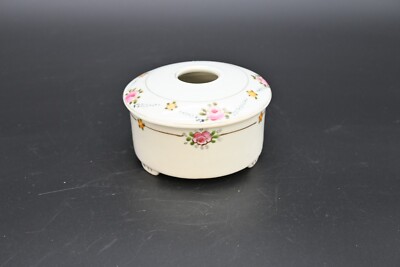 Antique Nippon Footed Porcelain Hand Painted Hair Receiver Pink Flowers and Gold