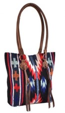 100% Wool Saddle Blanket Handbag W/ Genuine Leather Handles & Tassels Purse Tote