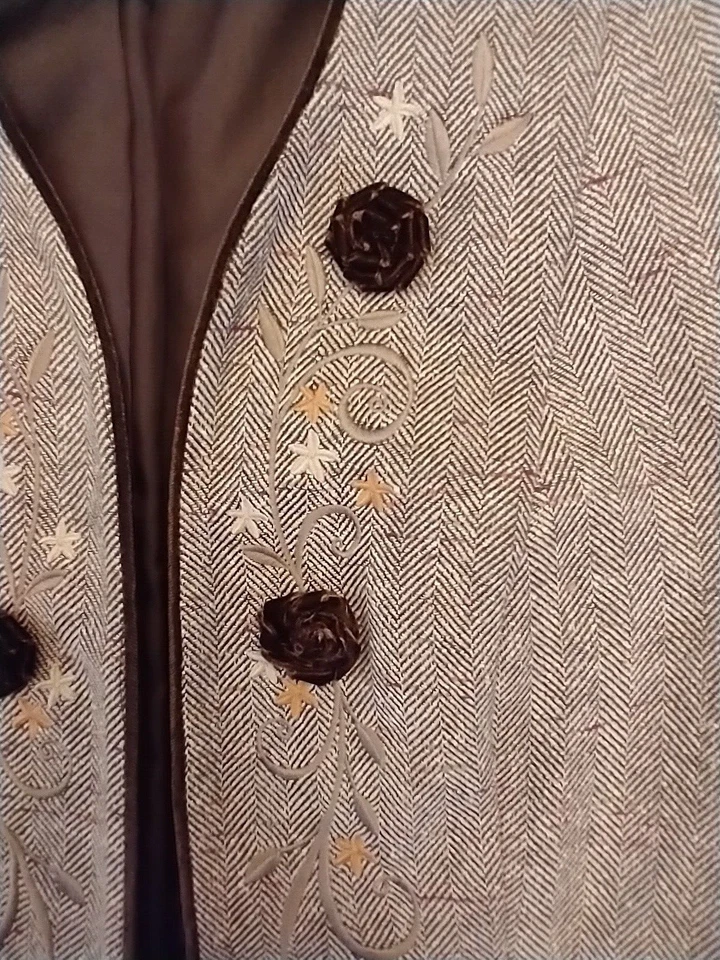 Blazer Bordado Talla 10P Emma James Marrón Espiga Patrón Terciopelo Acentos Foto 2 de 4