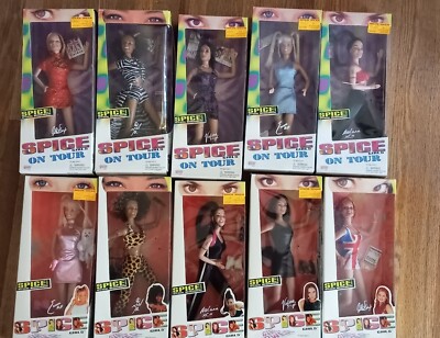 SPICE GIRLS ON TOUR 5 Doll Figure Set '98 and girl power set of 5
