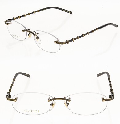 GUCCI BAMBOO 0857 Bronze Burgundy Oval Rimless Eyeglass
