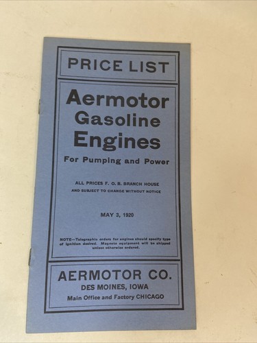 1920 TRADE CATALOG PRICE LIST AERMOTOR GASOLINE ENGINES DES MOINES IOWA - Picture 2 of 6