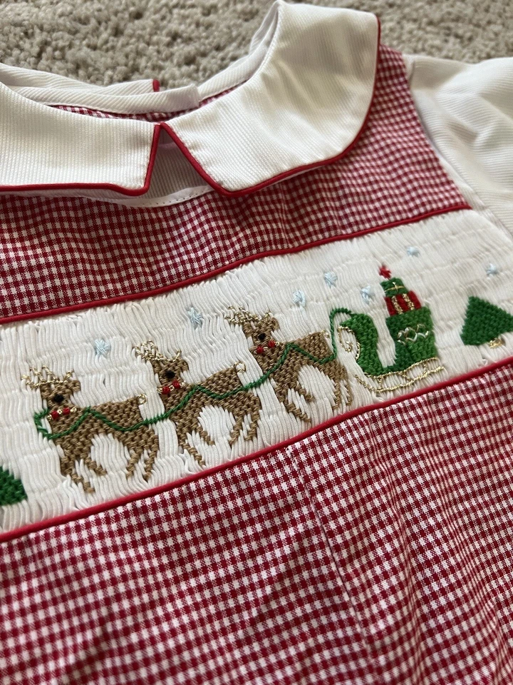 $52 Petit Ami Mameluco Una Pieza A Presión Calado Navidad Vacaciones Nuevo Con Etiquetas A Cuadros Foto 3 de 4