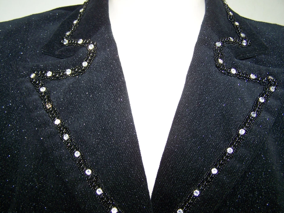 Bisou Bisou Blazer Womens Size Medium 8 10 Black Corduroy Metallic Rhinestone - Image 3 of 4