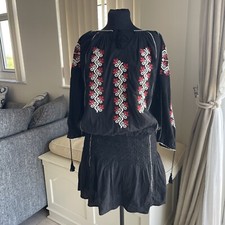 ULLA JOHNSON BLACK 100% COTTON GAUZE EMBROIDERED PEASANT DRESS 8