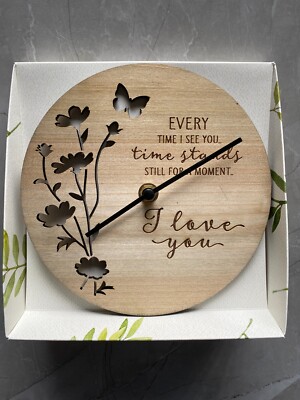 BNIB Nice & Nifty Wood Laser Cut Engraved I Love You Hanging Standing Clock 