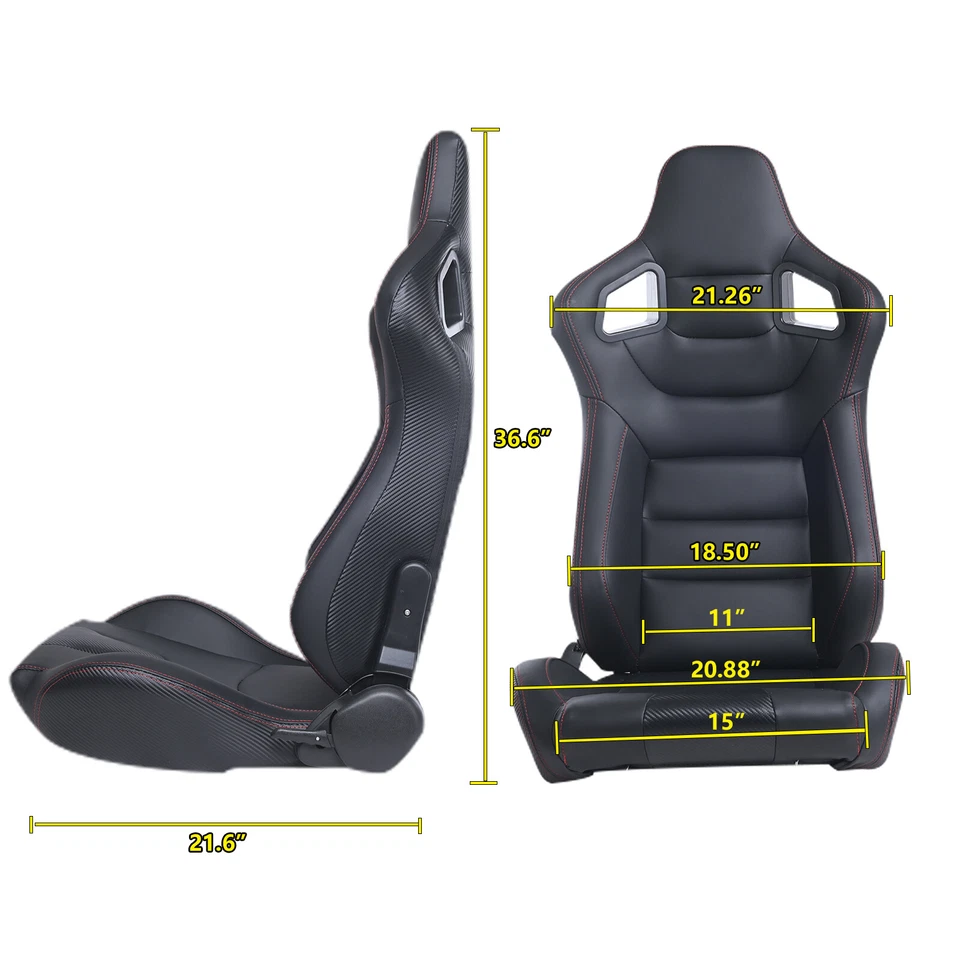 Universal 2 PCS Reclinable Racing Seats Faux Leather Sport Seats with 2 Sliders - Imagem 4 de 4