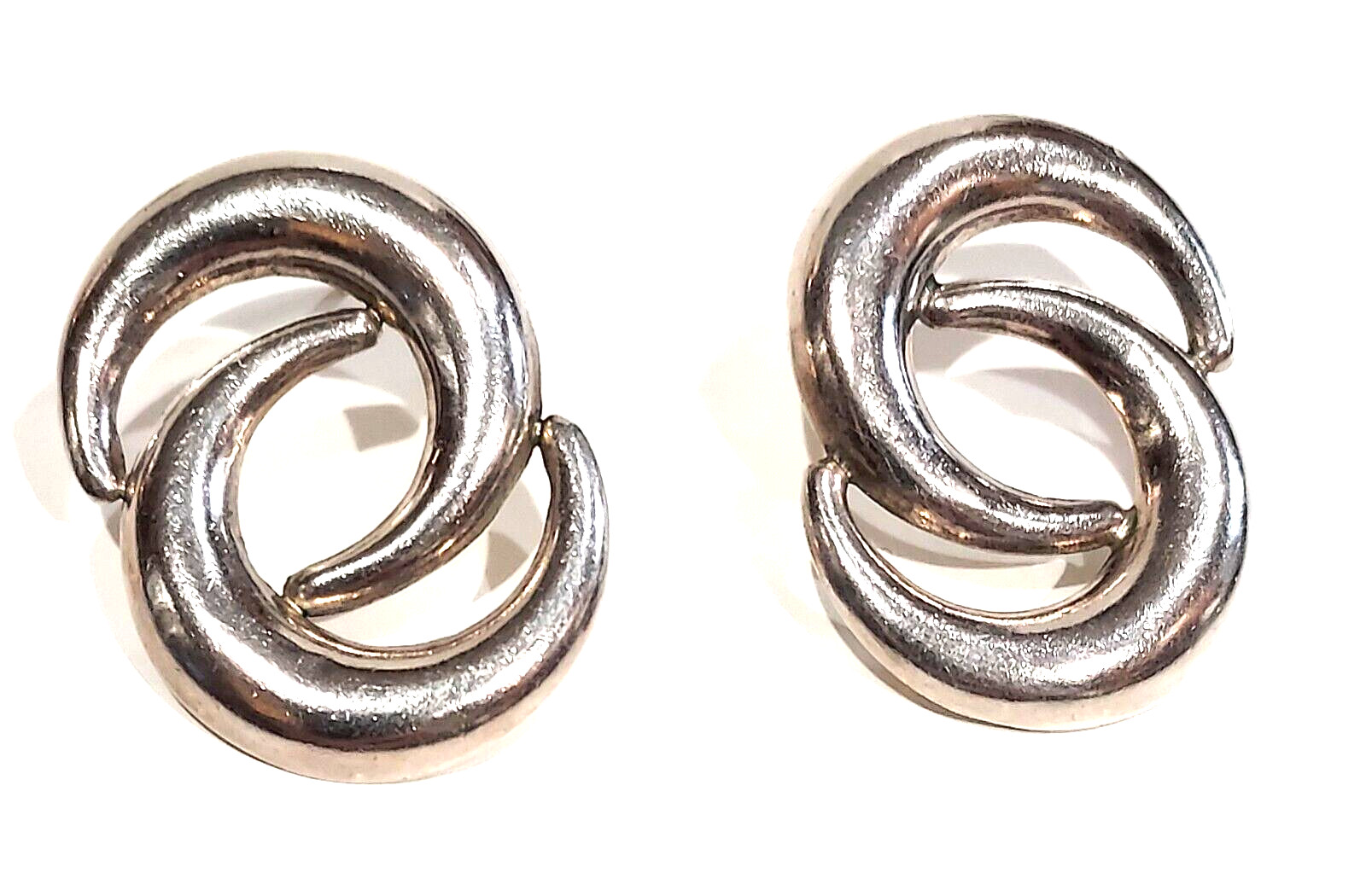 Earrings Sterling Silver Interlocking Crescents - image 1