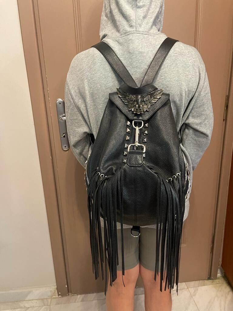 Philipp Plein black fringed leather backpack Eagle - image 1