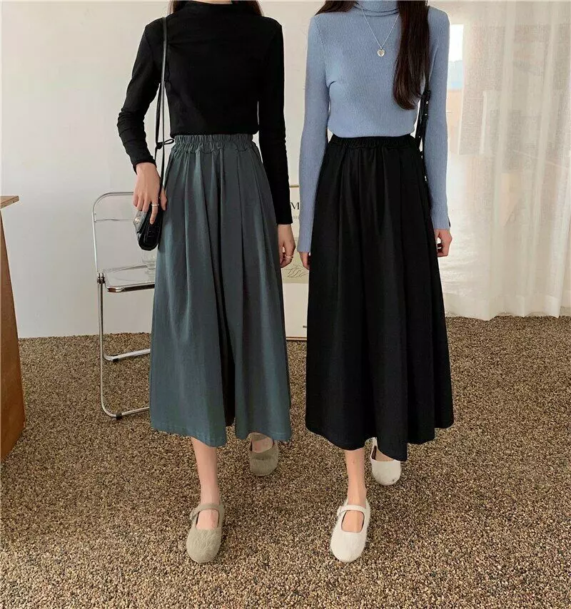 Harajuku Cotton Skirts Women 2020 Spring High Waist Soft Long