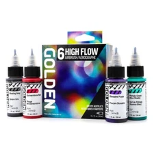 High Flow Acrylics by GOLDEN High Flow Airbrush Set 6 Colors Professional Acr...