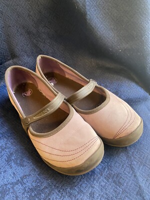 Crocs Womens Suede Leather Purple Brown Casual Mary Jane Shoes Size 10 