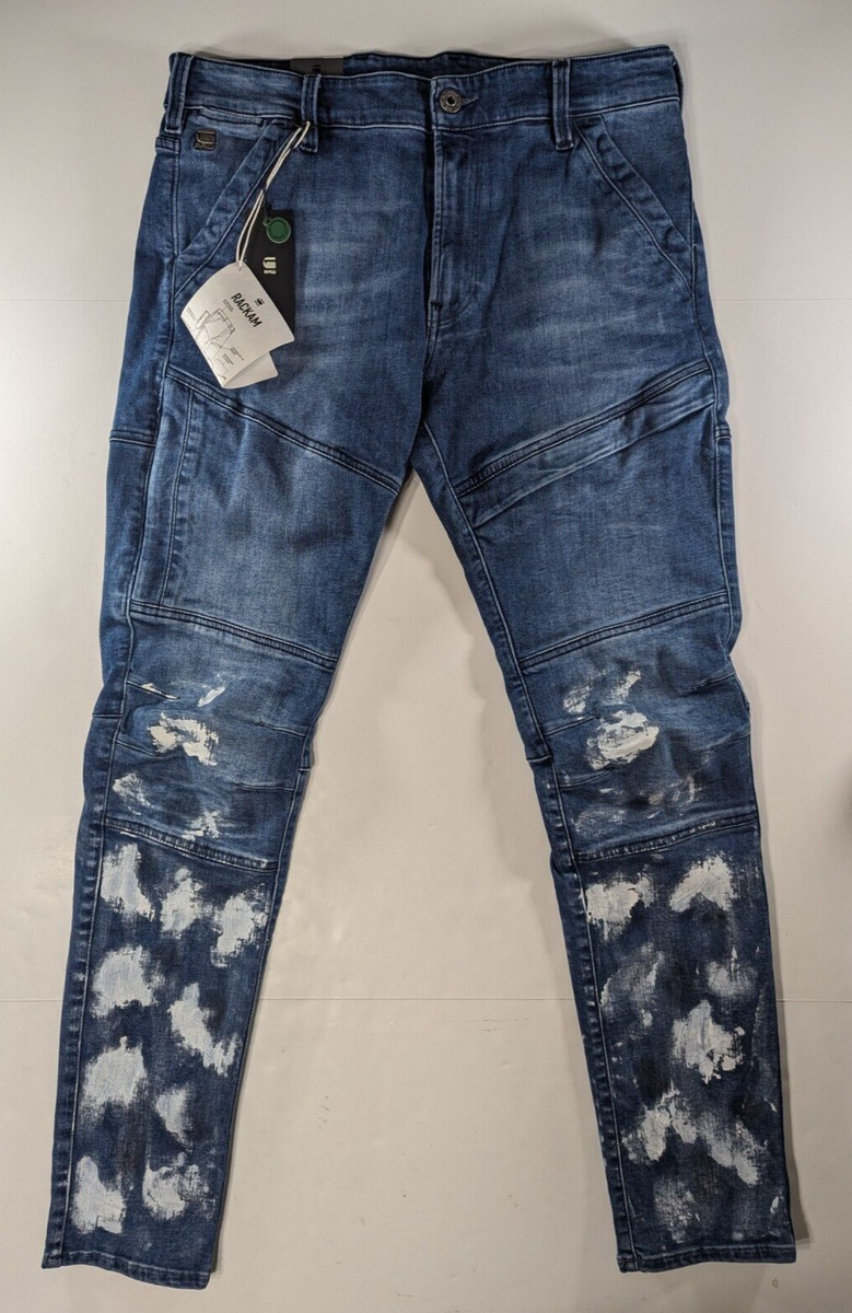 G-Star Raw Jeans Men's Size 33x32 Blue Denim Rackam 3D Skinny Stretch  Painted
