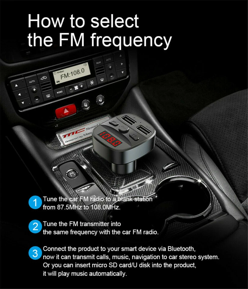 Handsfree Call Music Podcast Charger Car Audio fm Transmitter for LG Phones - Image 3 of 4